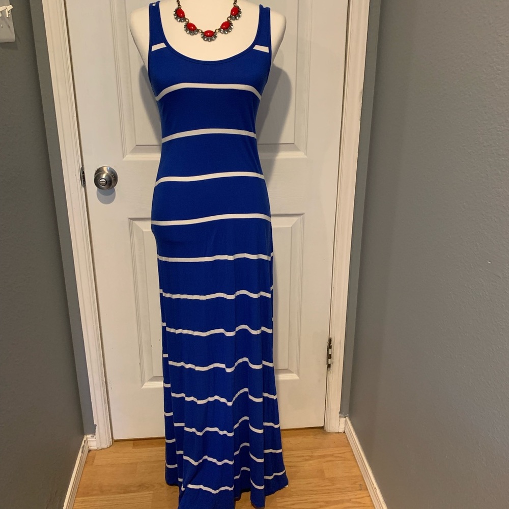 Blue striped maxi dress